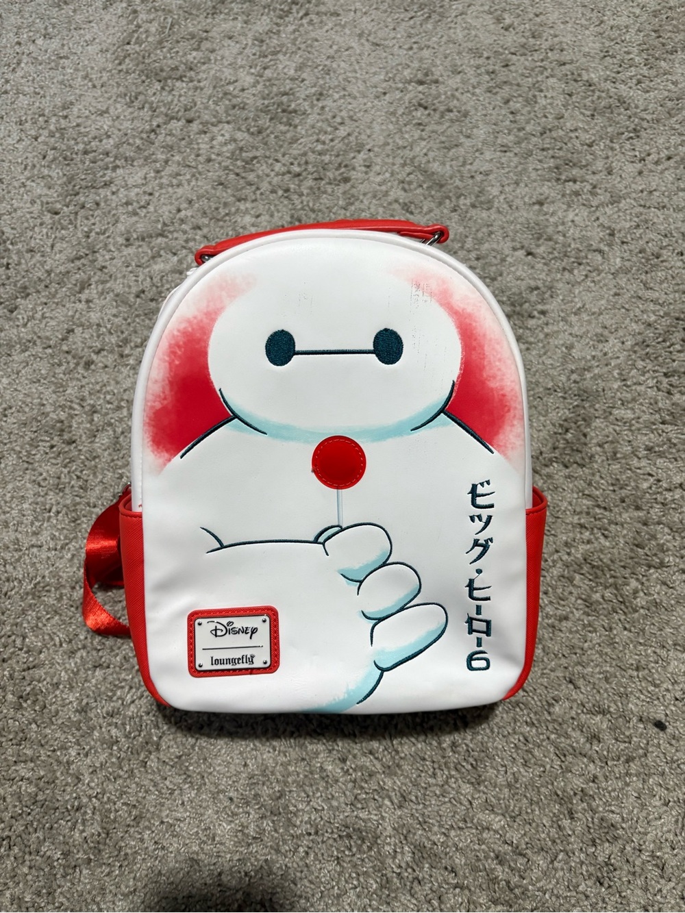 Loungefly White & Red Baymax Mini Backpack with Lollipop Graphic